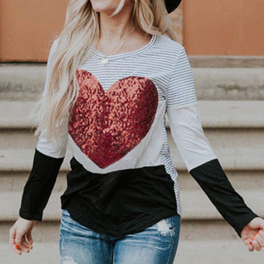 Valentine Day Sequin embellished Heart Shirt
